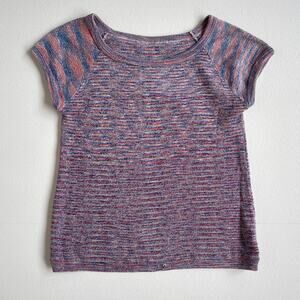 Vtg 70s Mauve Silver Spaceknit Capped Sleeve Baby Tee / Sz S/M / Retro Raglan